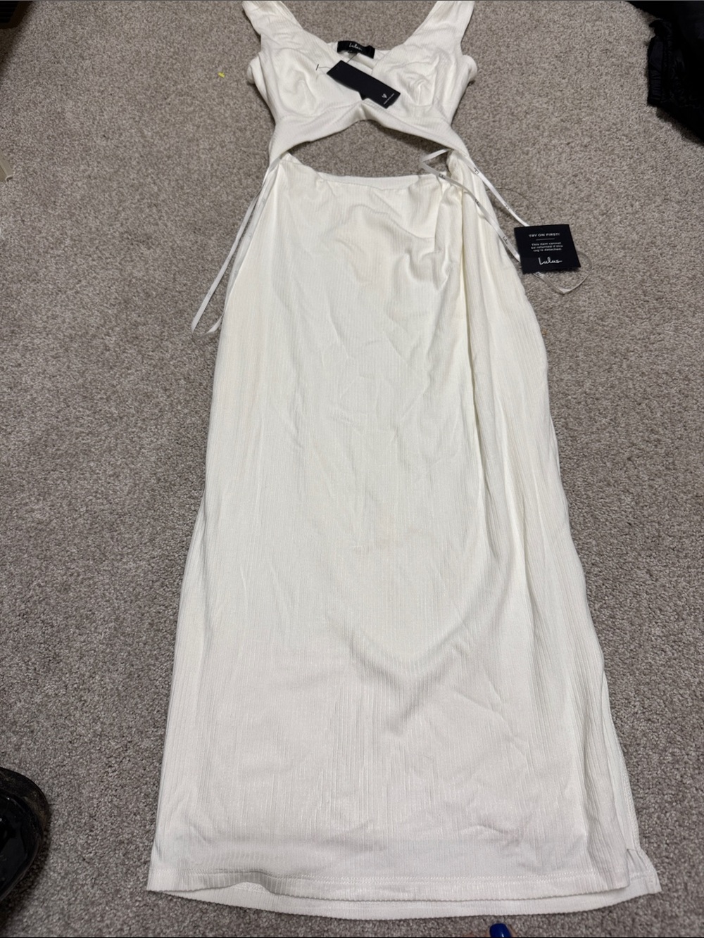 Lulu's Cream Ribbed Midi Dress with Side Ties